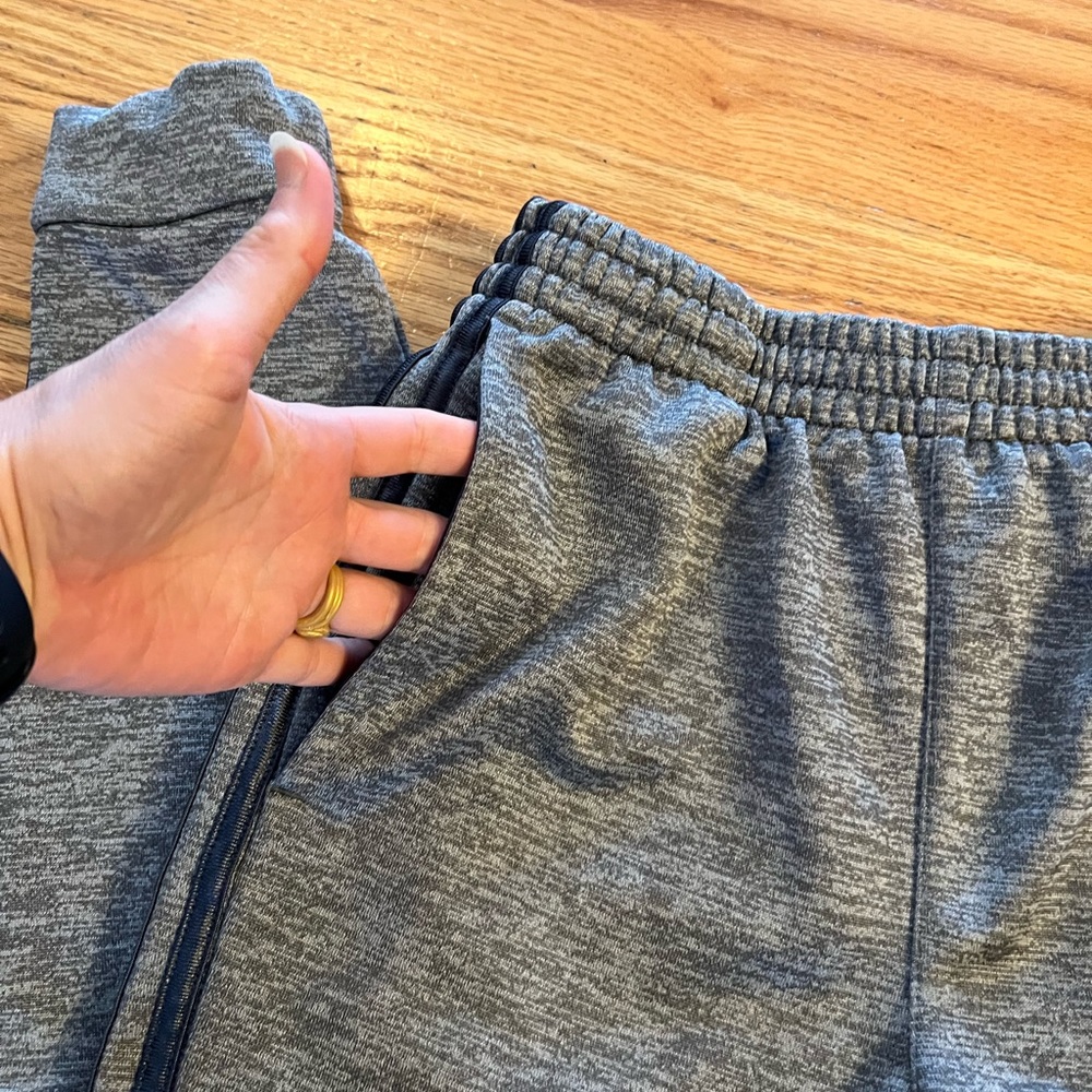 Adidas Heather Gray Joggers with Black 3-Stripe Sides - Picture 4 of 8